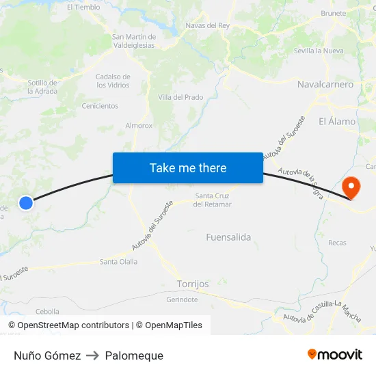 Nuño Gómez to Palomeque map