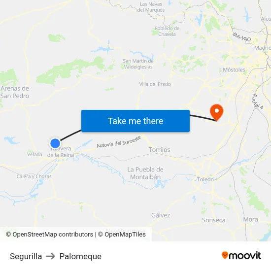 Segurilla to Palomeque map