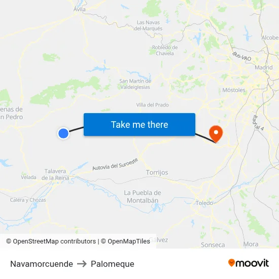 Navamorcuende to Palomeque map