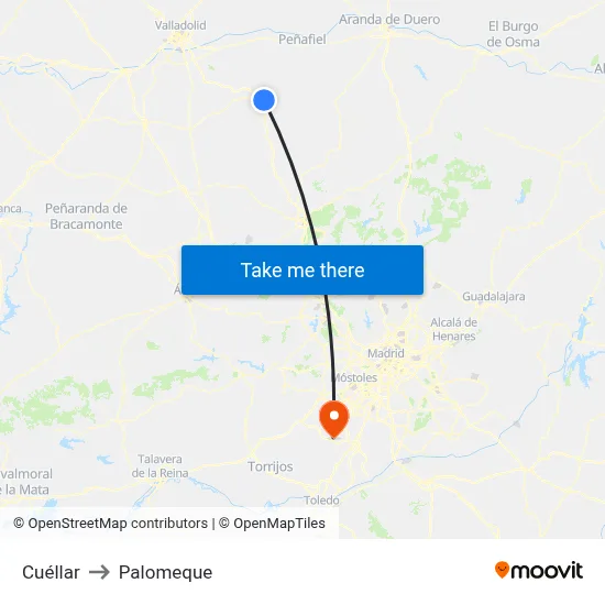 Cuéllar to Palomeque map