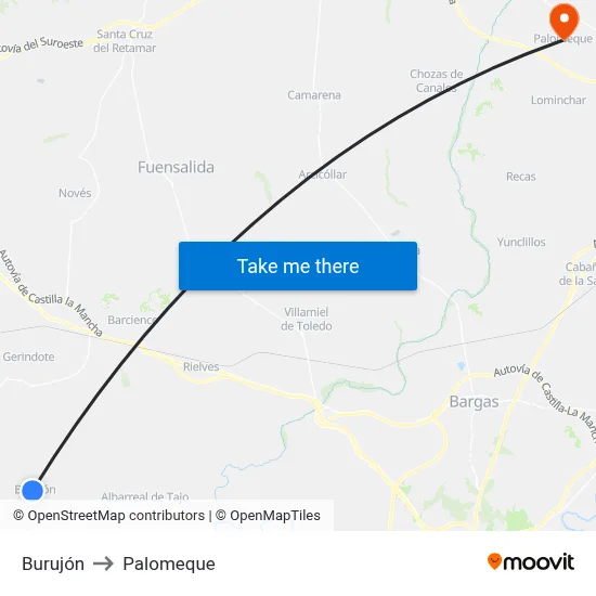 Burujón to Palomeque map