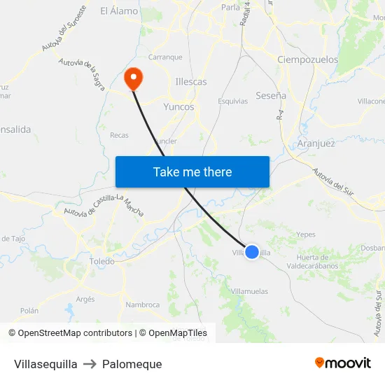 Villasequilla to Palomeque map