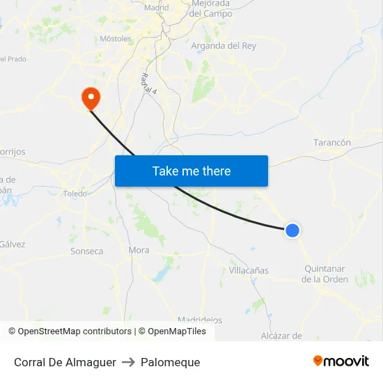 Corral De Almaguer to Palomeque map