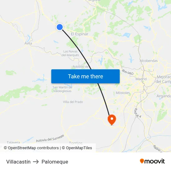Villacastín to Palomeque map