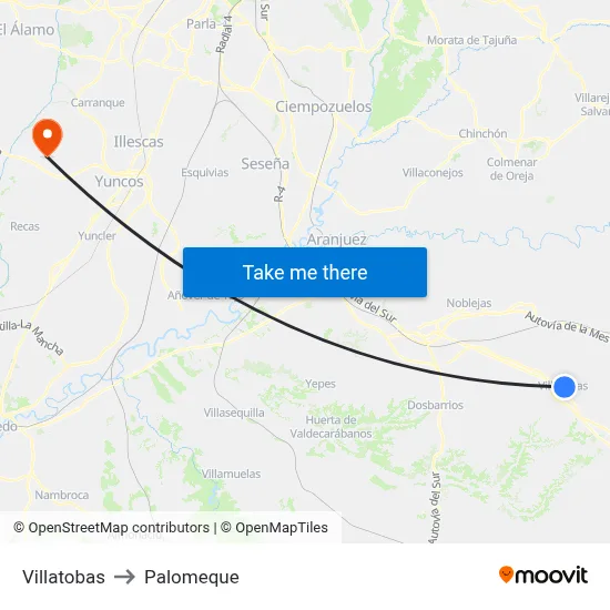 Villatobas to Palomeque map