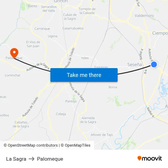 La Sagra to Palomeque map