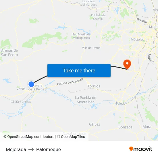 Mejorada to Palomeque map