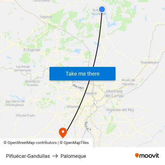 Piñuécar-Gandullas to Palomeque map