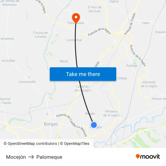 Mocejón to Palomeque map