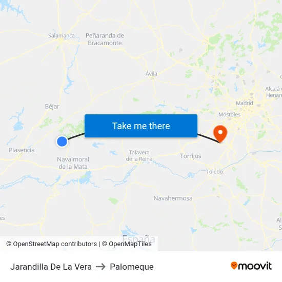 Jarandilla De La Vera to Palomeque map