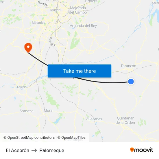 El Acebrón to Palomeque map