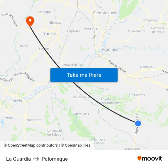 La Guardia to Palomeque map