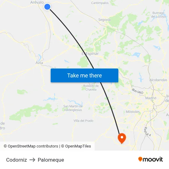 Codorniz to Palomeque map