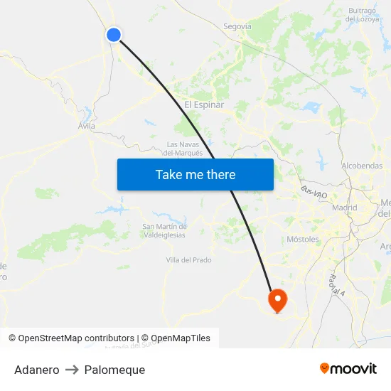 Adanero to Palomeque map