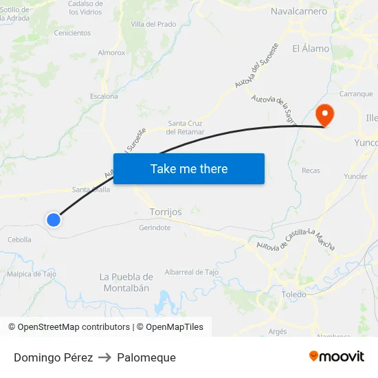 Domingo Pérez to Palomeque map
