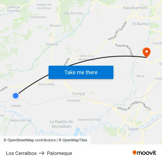 Los Cerralbos to Palomeque map