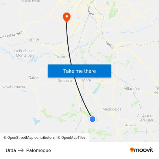 Urda to Palomeque map