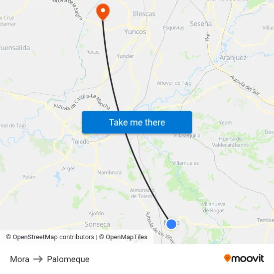 Mora to Palomeque map