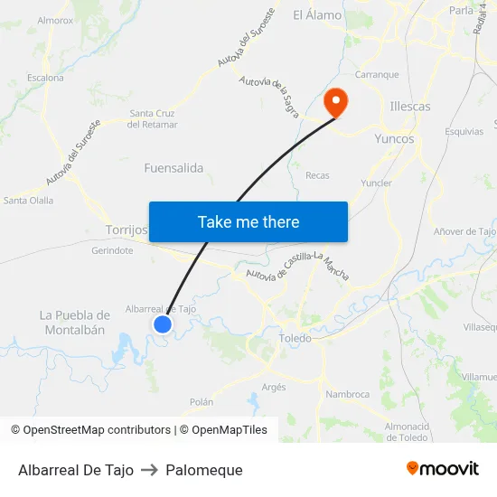 Albarreal De Tajo to Palomeque map