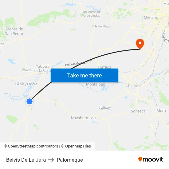 Belvís De La Jara to Palomeque map