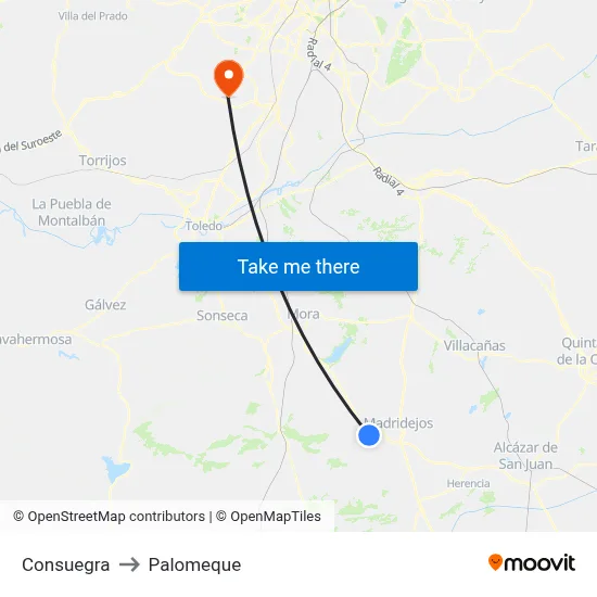Consuegra to Palomeque map