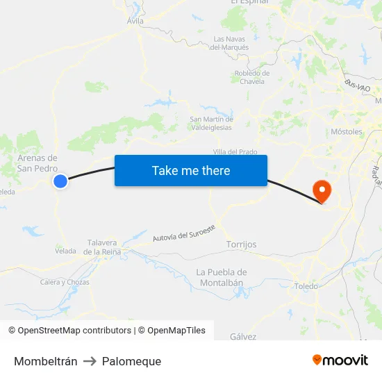 Mombeltrán to Palomeque map