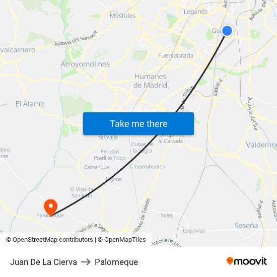 Juan De La Cierva to Palomeque map