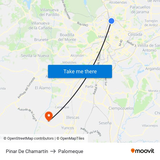 Pinar De Chamartín to Palomeque map