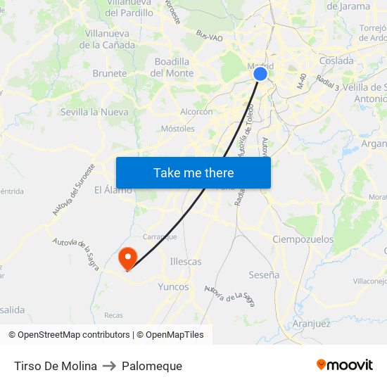 Tirso De Molina to Palomeque map