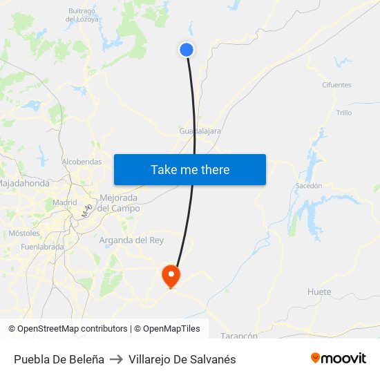 Puebla De Beleña to Villarejo De Salvanés map