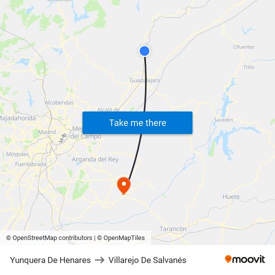 Yunquera De Henares to Villarejo De Salvanés map