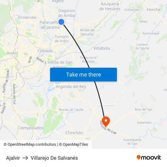 Ajalvir to Villarejo De Salvanés map
