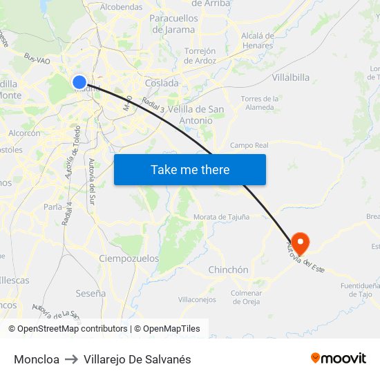Moncloa to Villarejo De Salvanés map