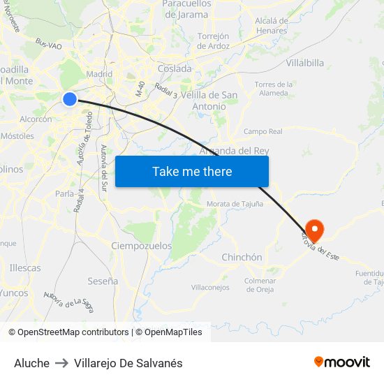 Aluche to Villarejo De Salvanés map