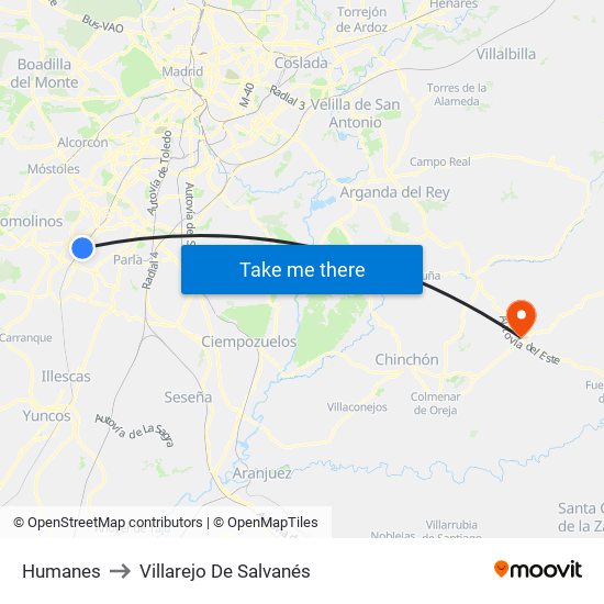 Humanes to Villarejo De Salvanés map