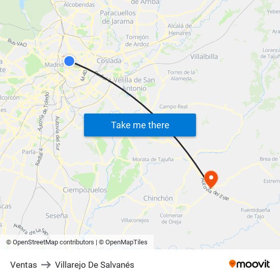 Ventas to Villarejo De Salvanés map