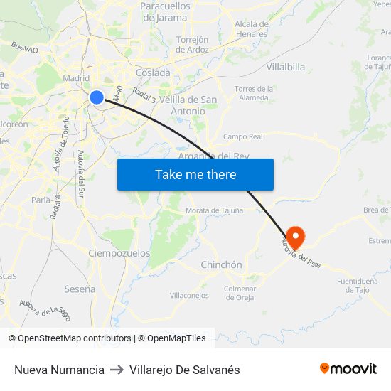 Nueva Numancia to Villarejo De Salvanés map