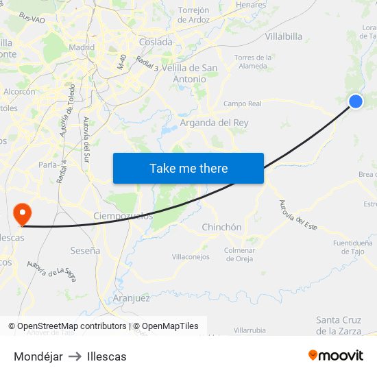 Mondéjar to Illescas map