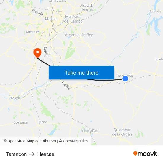 Tarancón to Illescas map