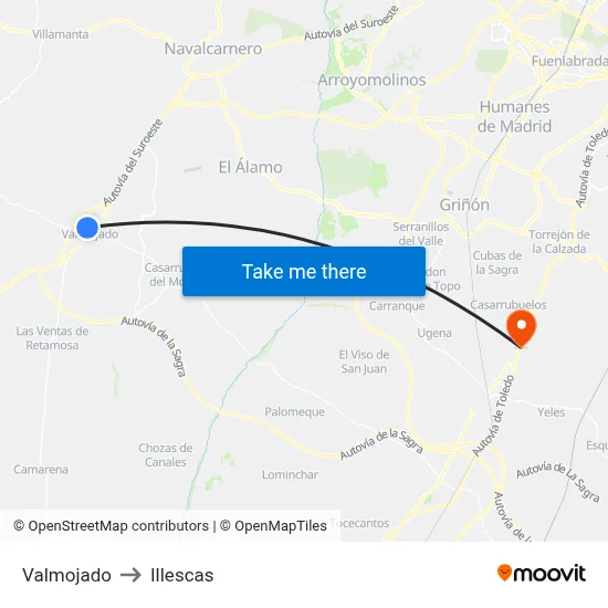 Valmojado to Illescas map