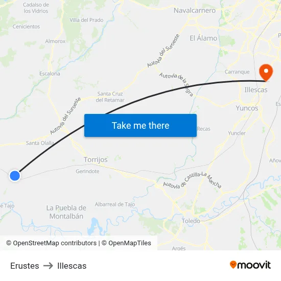 Erustes to Illescas map