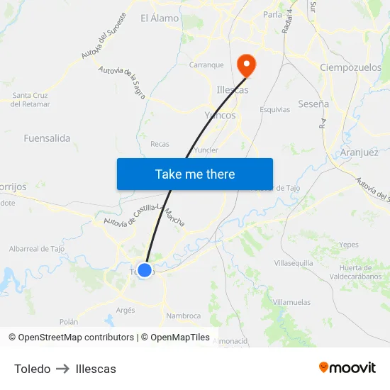 Toledo to Illescas map