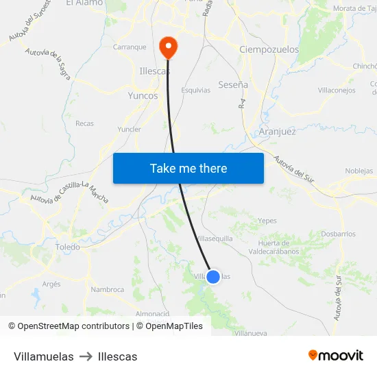 Villamuelas to Illescas map