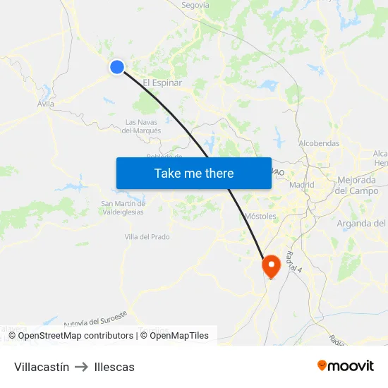 Villacastín to Illescas map