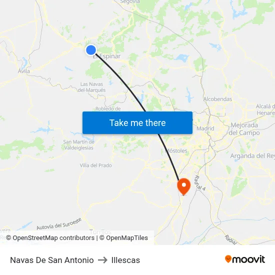 Navas De San Antonio to Illescas map