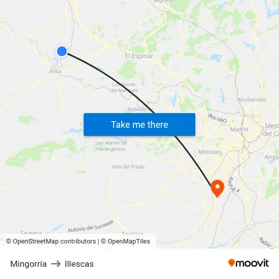 Mingorría to Illescas map