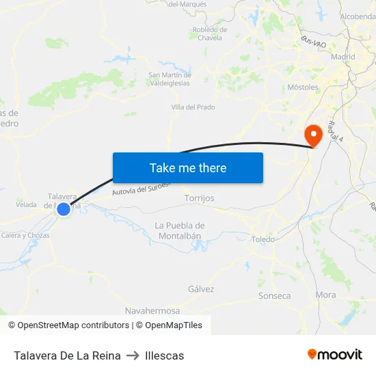 Talavera De La Reina to Illescas map