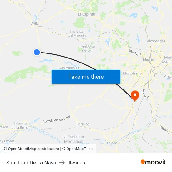 San Juan De La Nava to Illescas map