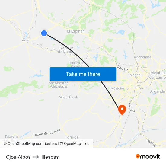 Ojos-Albos to Illescas map