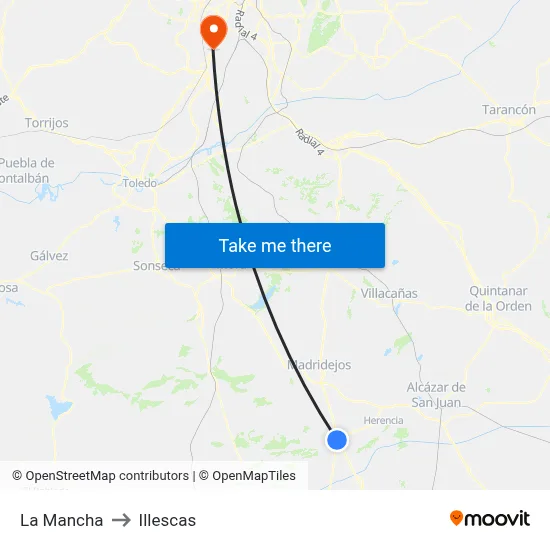 La Mancha to Illescas map